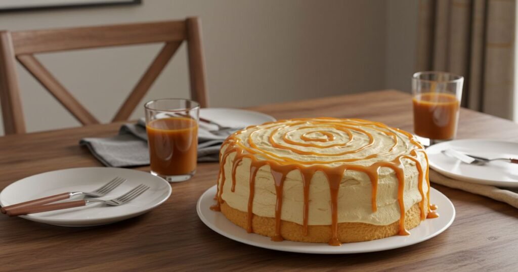 presenting Caramel Cloud Cake