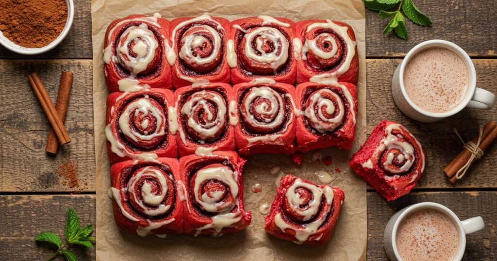 presenting Red Velvet Cinnamon Rolls
