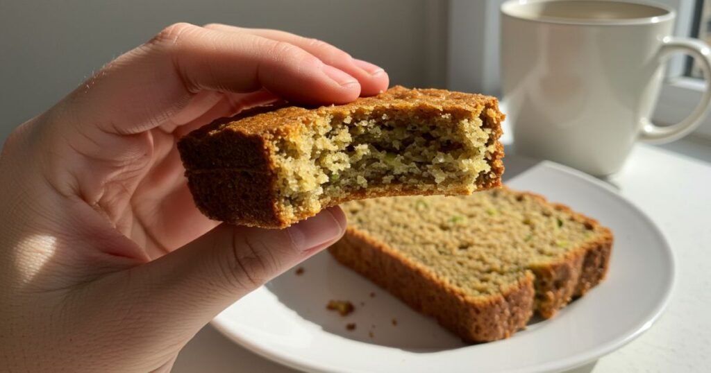 A Warm Slice of Zucchini Bread with a Cup of Coffee