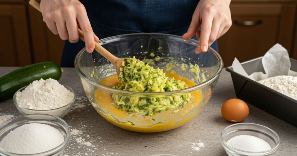 Baker Mixing Ingredients for Zucchini Bread