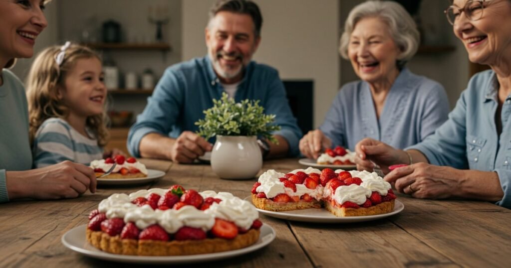 Family Enjoying Strawberry Shortcake Together