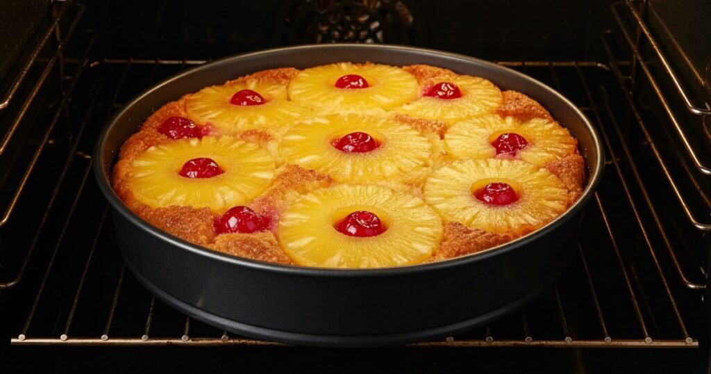 Pineapple and Cherry Arrangement in the Cake Pan