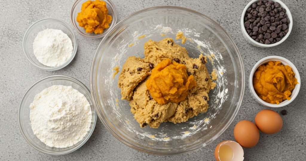 mixing of ingredients for pumpkin chocolate chip cookies