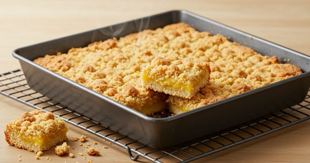 Baked Lemon Crumb Bars Cooling in Pan