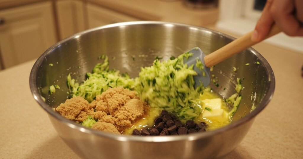 Mixing Chocolate Chip Zucchini Batter