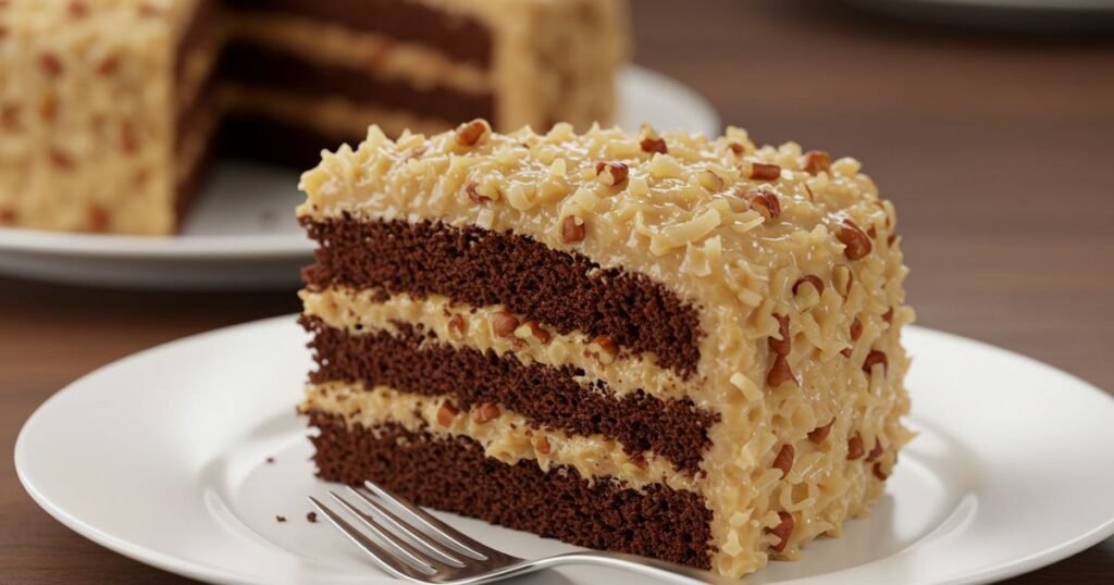 Slice of German Chocolate Cake on Plate