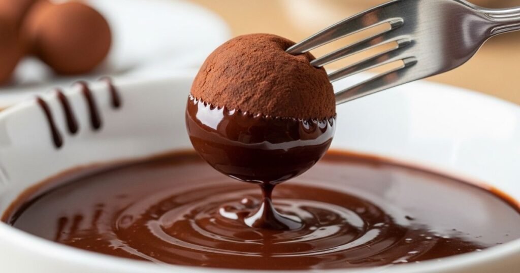 Dipping Tiramisu Truffles in Chocolate