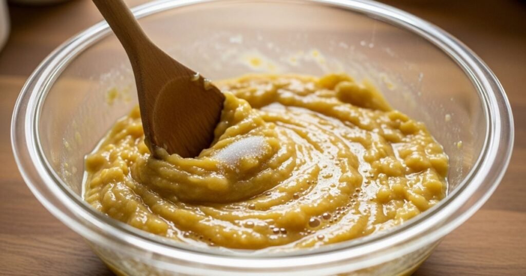 Mixing banana cake batter