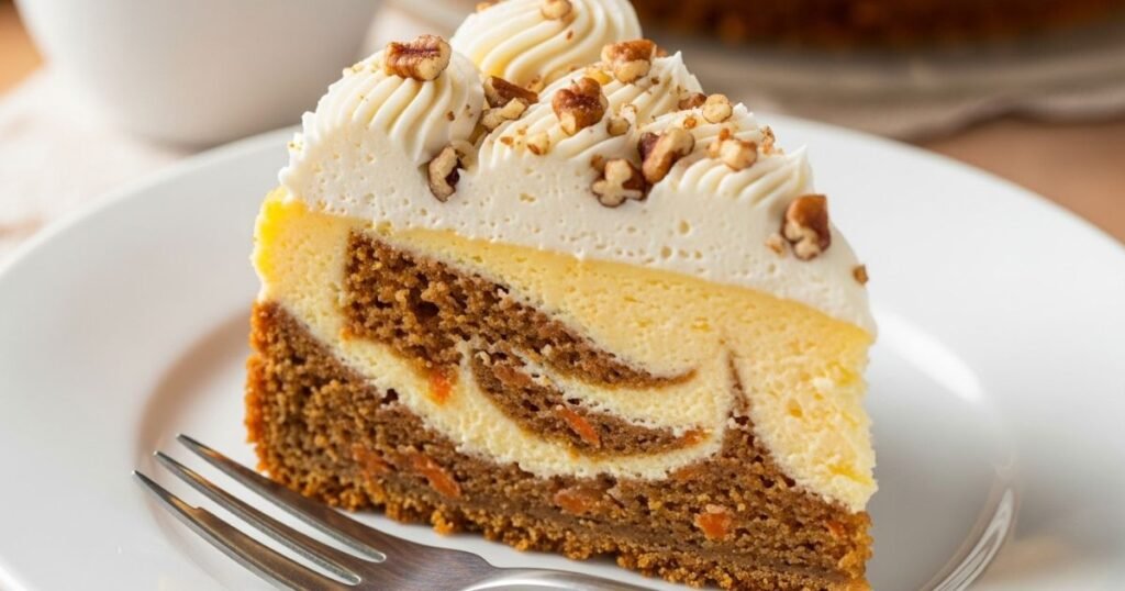 Slice of Carrot Cake Cheesecake with Creamy Topping