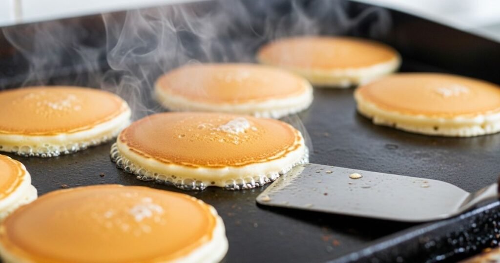 Pancakes cooking on a skillet