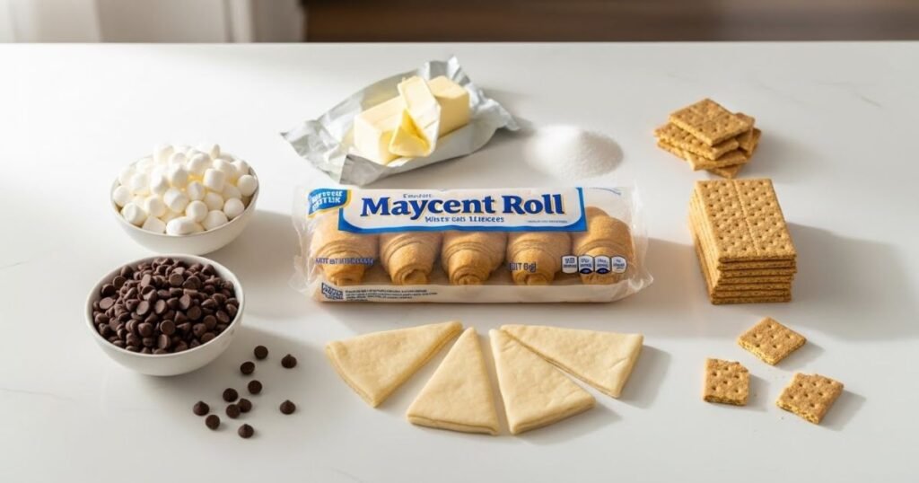 Ingredients for gooey s’mores rolls