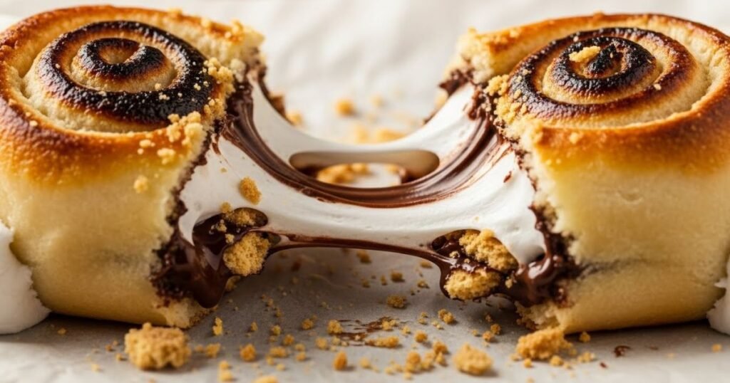 Inside view of a gooey s’mores roll
