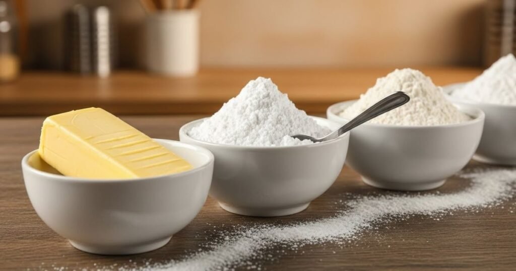 Measured baking ingredients for peppermint meltaways