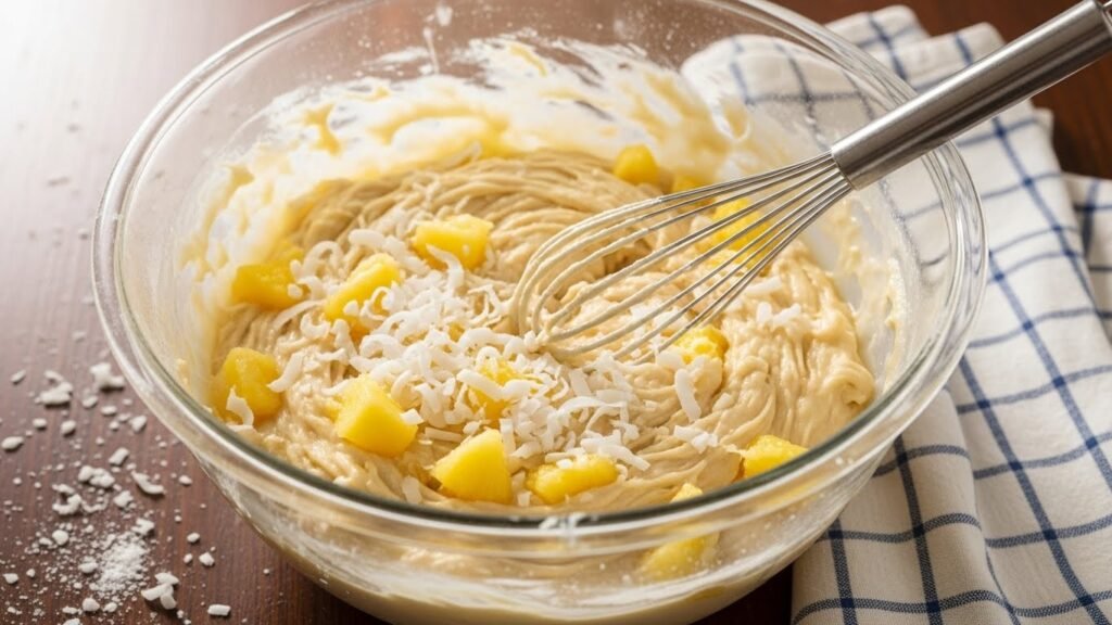 Pineapple coconut bread batter before baking