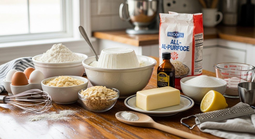 Ingredients for ricotta almond pillows